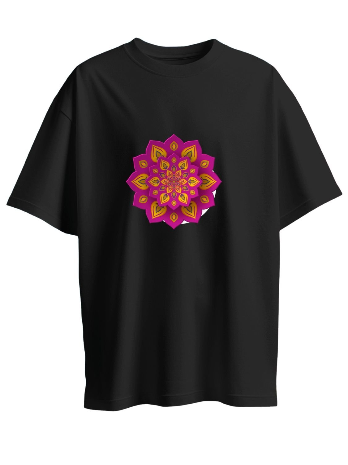 Roads to India® T-Shirt for Men – 100% Cotton Rangoli Half Sleeve Round Neck Graphic Print Tee | Unisex Regular & Oversized Fit | 180/220 GSM | S–5XL | Black, Navy Blue, Olive Green, Yellow, White