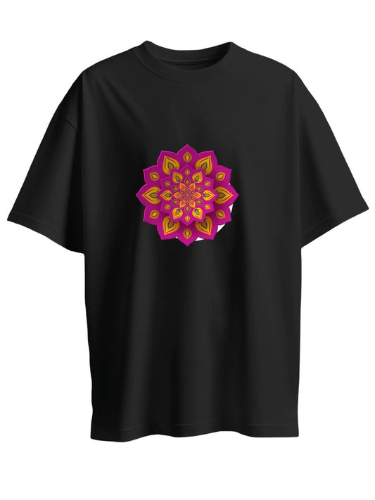 Roads to India® T-Shirt for Men – 100% Cotton Rangoli Half Sleeve Round Neck Graphic Print Tee | Unisex Regular & Oversized Fit | 180/220 GSM | S–5XL | Black, Navy Blue, Olive Green, Yellow, White