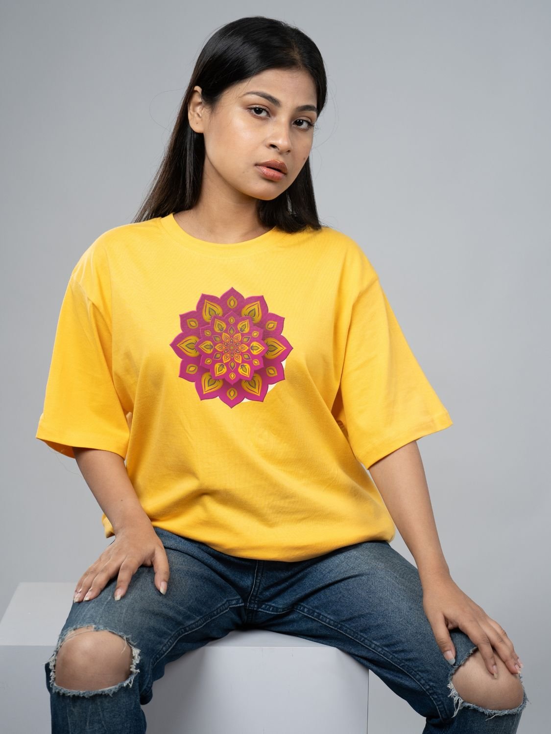 Roads to India® T-Shirt for Men – 100% Cotton Rangoli Half Sleeve Round Neck Graphic Print Tee | Unisex Regular & Oversized Fit | 180/220 GSM | S–5XL | Black, Navy Blue, Olive Green, Yellow, White