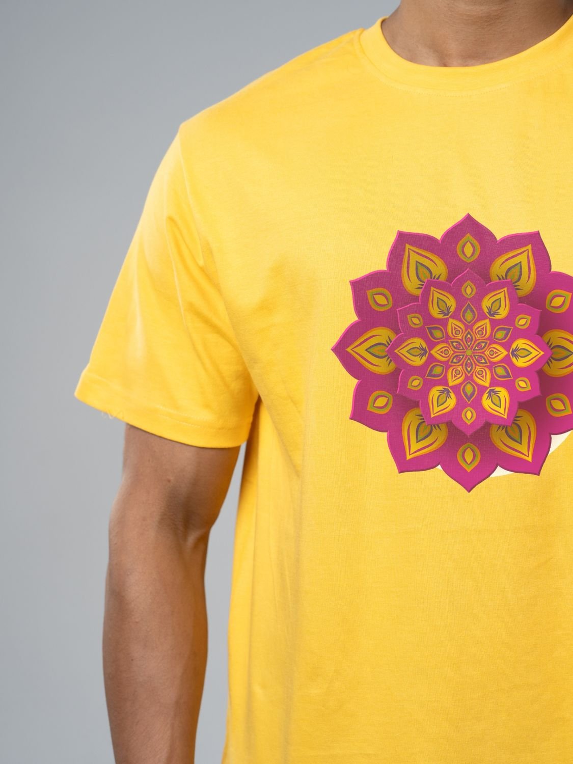 Roads to India® T-Shirt for Men – 100% Cotton Rangoli Half Sleeve Round Neck Graphic Print Tee | Unisex Regular & Oversized Fit | 180/220 GSM | S–5XL | Black, Navy Blue, Olive Green, Yellow, White