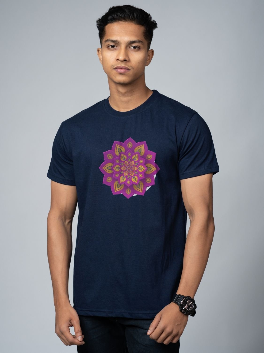 Roads to India® T-Shirt for Men – 100% Cotton Rangoli Half Sleeve Round Neck Graphic Print Tee | Unisex Regular & Oversized Fit | 180/220 GSM | S–5XL | Black, Navy Blue, Olive Green, Yellow, White