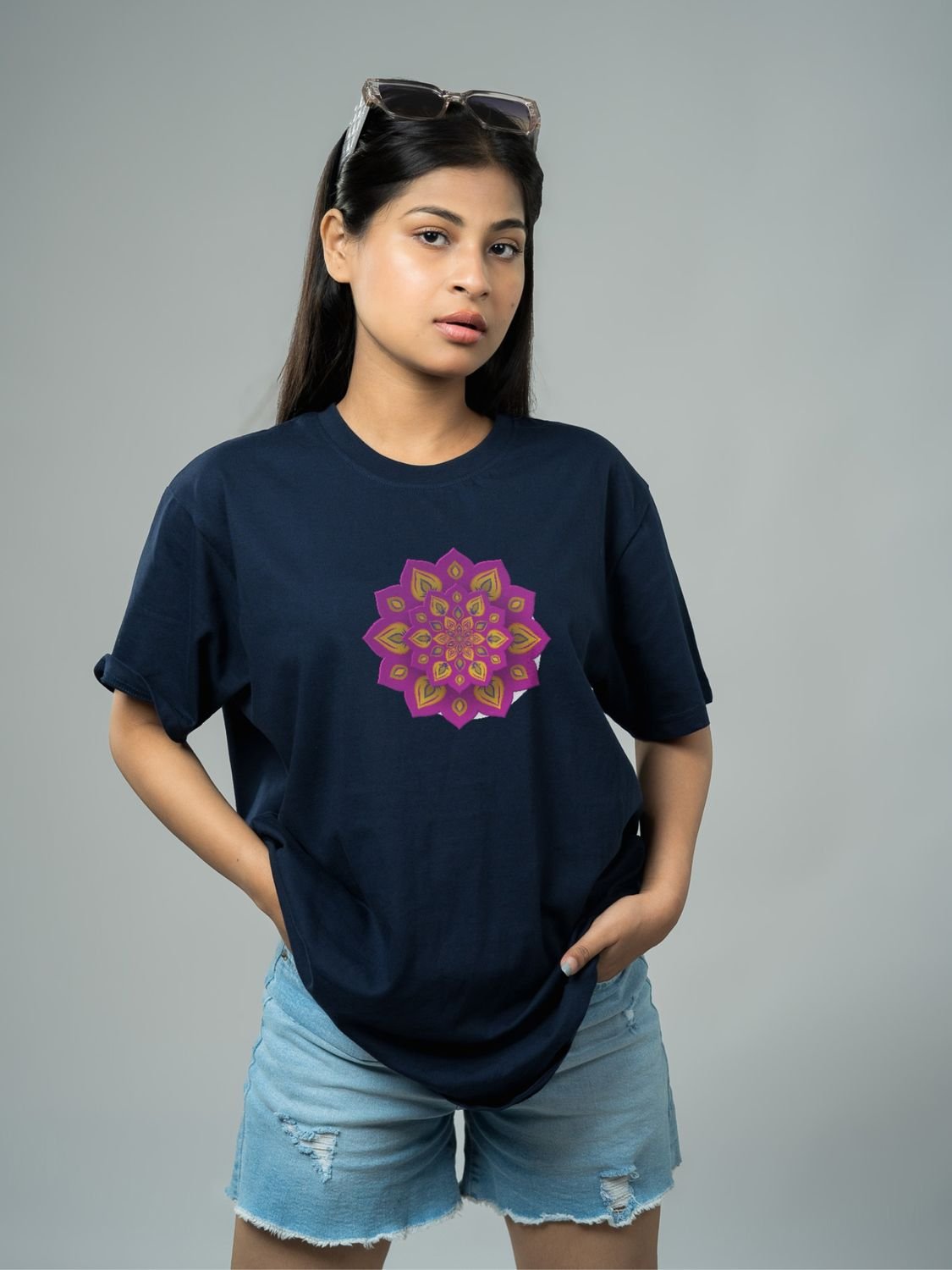 Roads to India® T-Shirt for Men – 100% Cotton Rangoli Half Sleeve Round Neck Graphic Print Tee | Unisex Regular & Oversized Fit | 180/220 GSM | S–5XL | Black, Navy Blue, Olive Green, Yellow, White