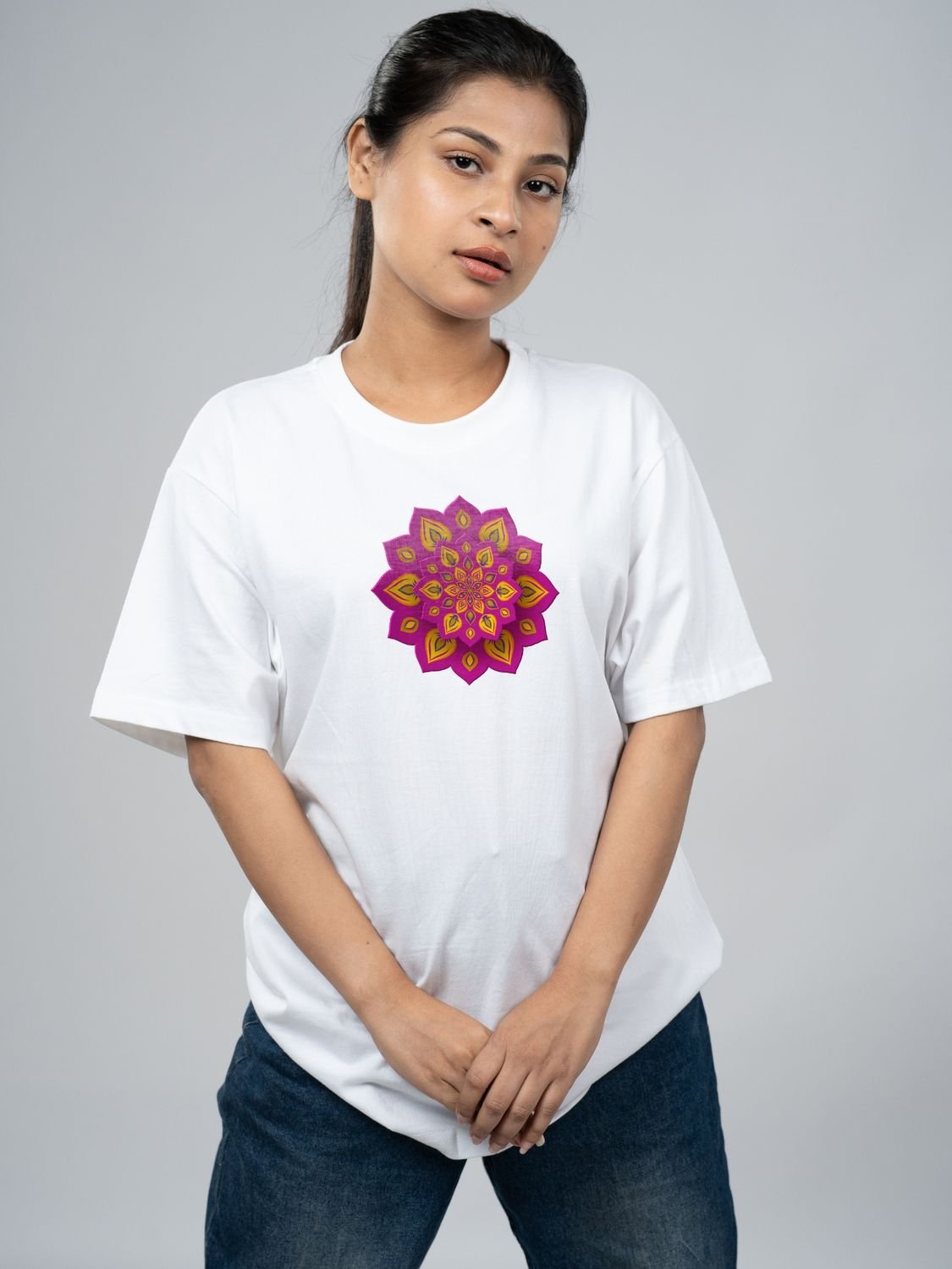 Roads to India® T-Shirt for Men – 100% Cotton Rangoli Half Sleeve Round Neck Graphic Print Tee | Unisex Regular & Oversized Fit | 180/220 GSM | S–5XL | Black, Navy Blue, Olive Green, Yellow, White
