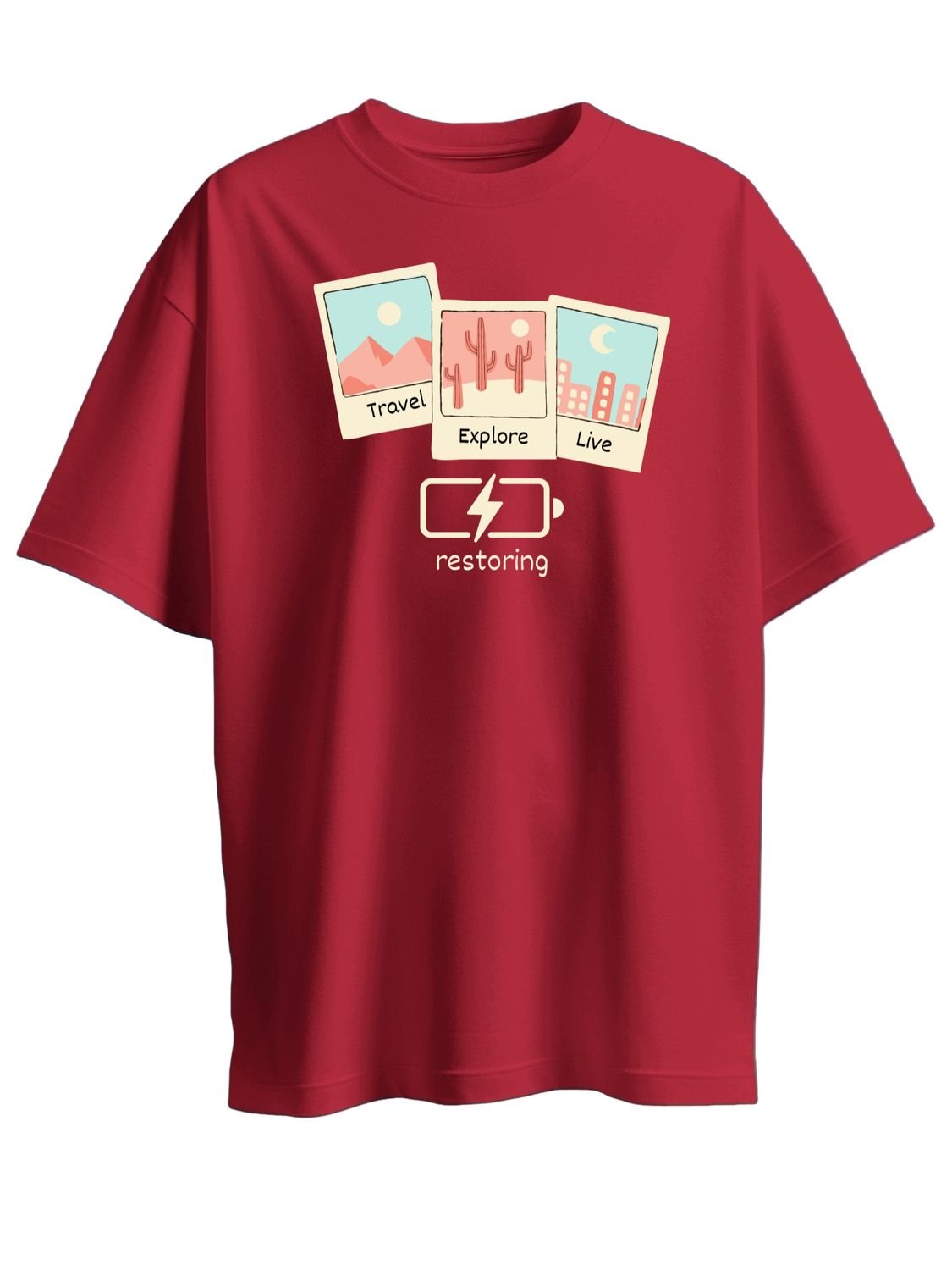 Roads to India® Cotton T-Shirt for Men – Restore Your Soul Graphic Print Tee | Half Sleeve Round Neck | Unisex Regular & Oversized Fit | 180/220 GSM | Red, Navy Blue, Grey, Black | S to 5XL