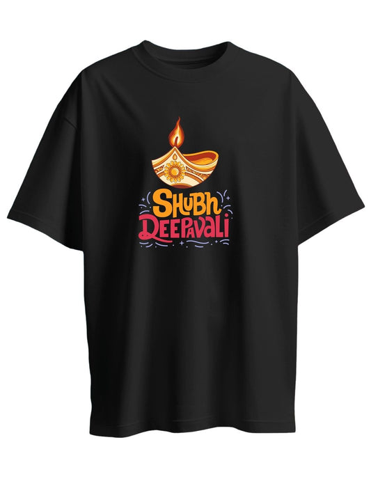 Roads to India® T-Shirt for Men – 100% Cotton Shubh Deepavali Half Sleeve Round Neck Graphic Print Tee | Unisex Regular & Oversized Fit | 180/220 GSM | S–5XL | Black, Navy Blue