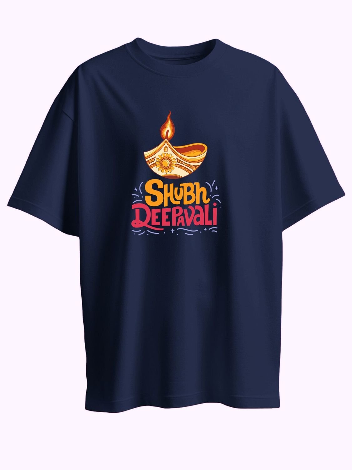 Roads to India® T-Shirt for Men – 100% Cotton Shubh Deepavali Half Sleeve Round Neck Graphic Print Tee | Unisex Regular & Oversized Fit | 180/220 GSM | S–5XL | Black, Navy Blue