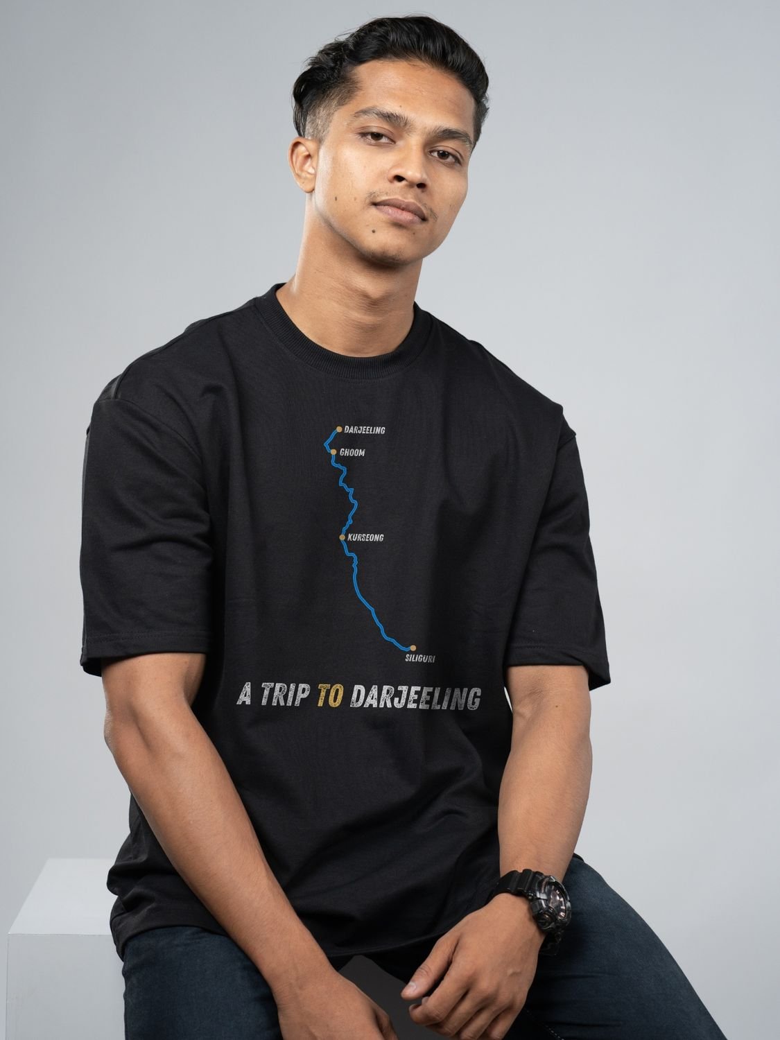 Roads to India® Men's Pure Cotton Travel T-Shirt – Siliguri to Darjeeling Graphic Tee | Unisex Fit (Regular & Oversized) | 180/220 GSM | Half Sleeve, Round Neck | S–5XL | Black, Navy Blue, Olive