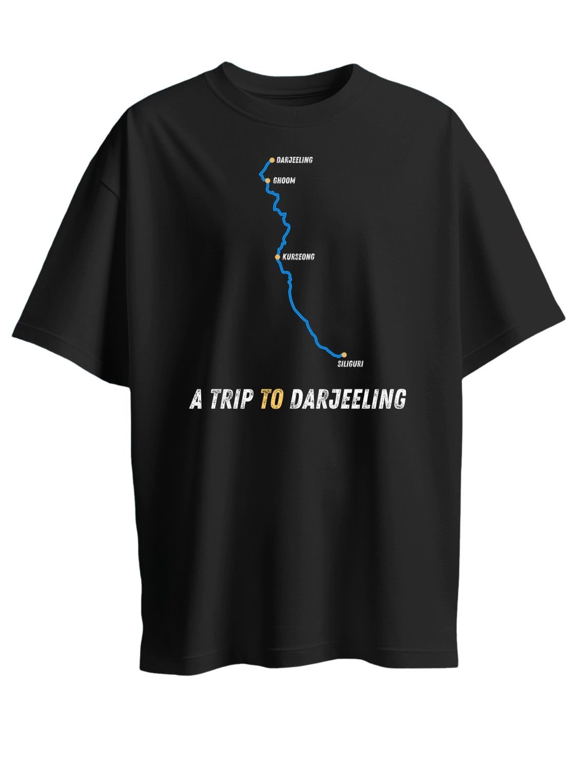 Roads to India® Men's Pure Cotton Travel T-Shirt – Siliguri to Darjeeling Graphic Tee | Unisex Fit (Regular & Oversized) | 180/220 GSM | Half Sleeve, Round Neck | S–5XL | Black, Navy Blue, Olive