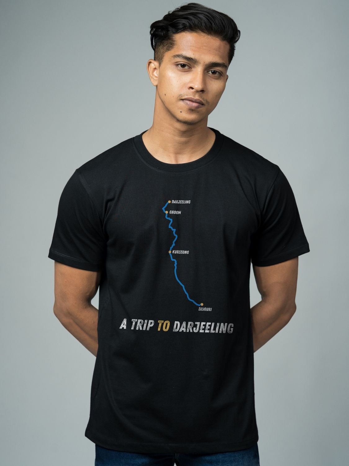 Roads to India® Men's Pure Cotton Travel T-Shirt – Siliguri to Darjeeling Graphic Tee | Unisex Fit (Regular & Oversized) | 180/220 GSM | Half Sleeve, Round Neck | S–5XL | Black, Navy Blue, Olive