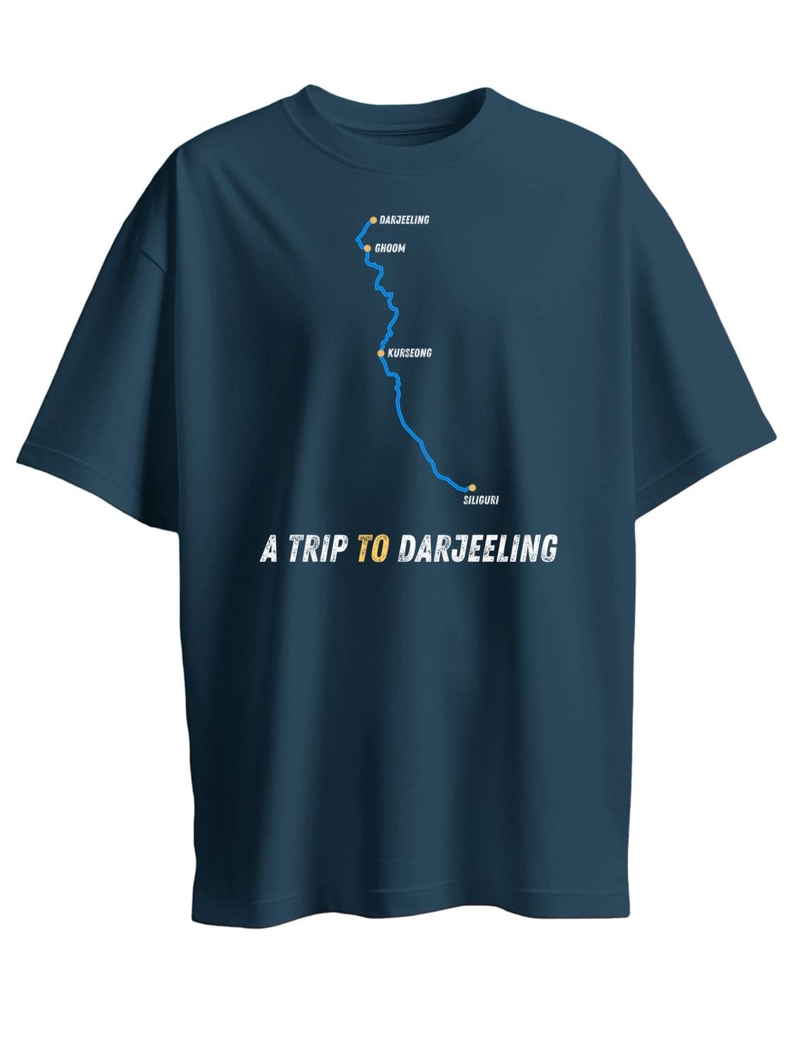 Roads to India® Men's Pure Cotton Travel T-Shirt – Siliguri to Darjeeling Graphic Tee | Unisex Fit (Regular & Oversized) | 180/220 GSM | Half Sleeve, Round Neck | S–5XL | Black, Navy Blue, Olive