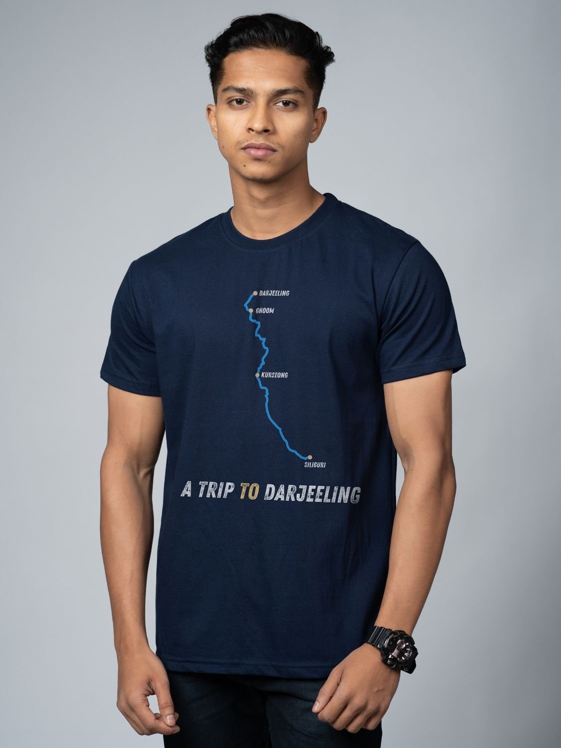 Roads to India® Men's Pure Cotton Travel T-Shirt – Siliguri to Darjeeling Graphic Tee | Unisex Fit (Regular & Oversized) | 180/220 GSM | Half Sleeve, Round Neck | S–5XL | Black, Navy Blue, Olive