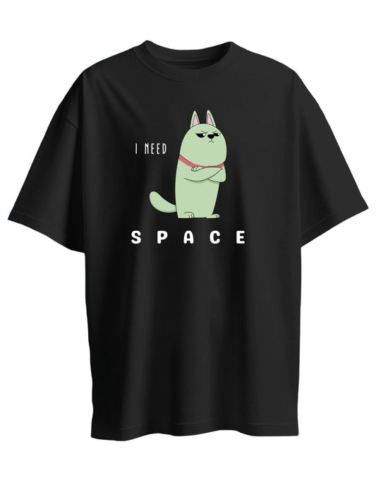 Roads to India® Women's Pure Cotton Travel T-Shirt – I Need Space Graphic Tee | Drop Shoulder, Wemen's Fit (Regular & Oversized) | 180/220 GSM | Half Sleeve | S–5XL | Black, GYellow, Nevy Blue, Red