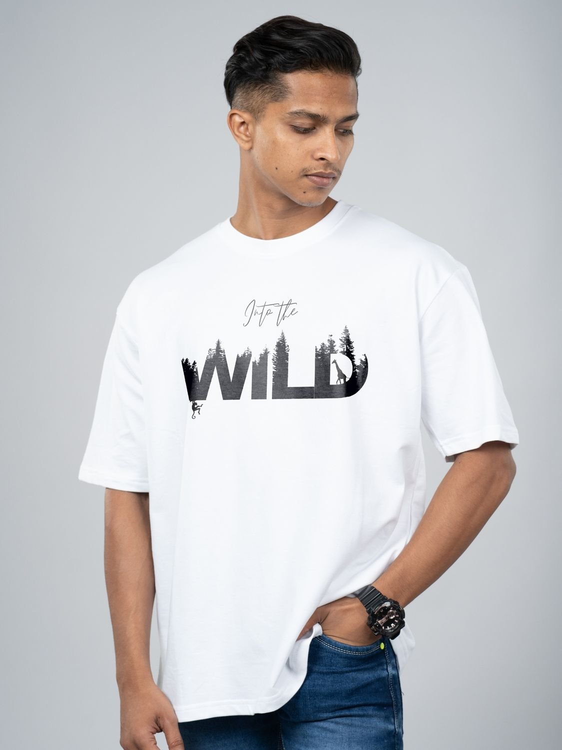 Roads to India® Men's Cotton Casual T-Shirt – Into The Wild Graphic Tee | Unisex Fit (Regular & Oversized) | 180/220 GSM | Half Sleeve, Round Neck | S–5XL | White, Black