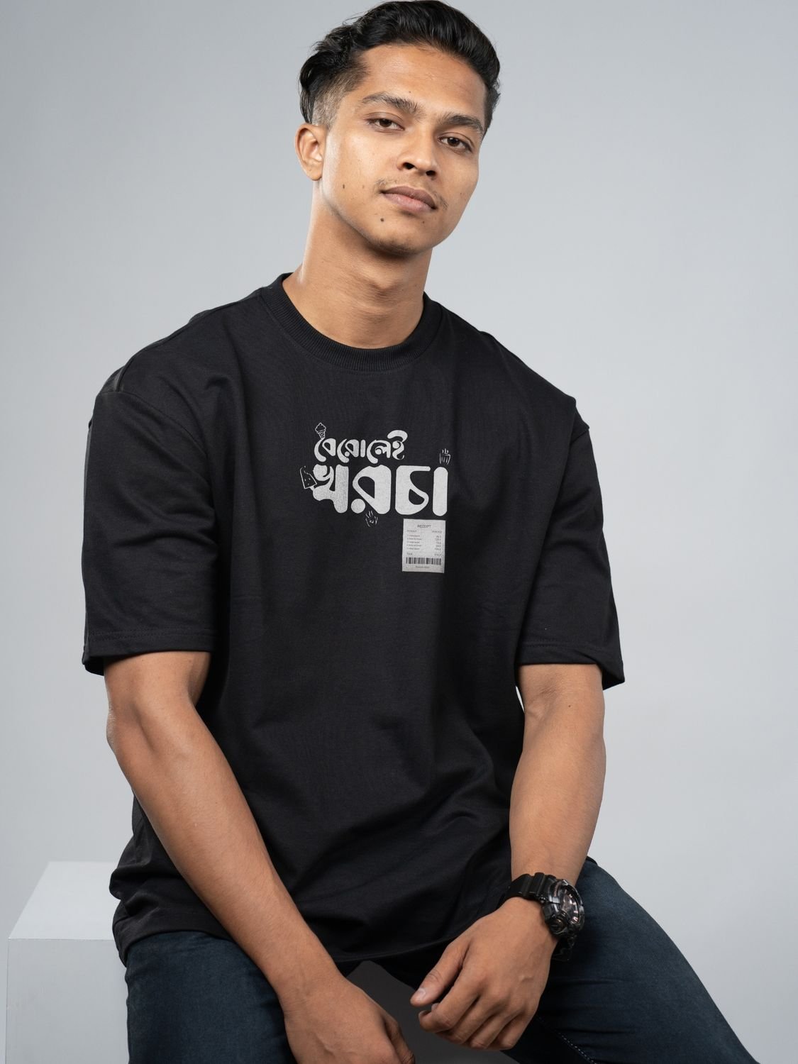 Roads to India® Bengali T-Shirt for Men – 100% Cotton Berolei Khorcha Bengali T-Shirt | Round Graphic Print Neck Half Sleeve | Unisex Regular & Oversized Fit | 180/220 GSM | S–5XL | Black