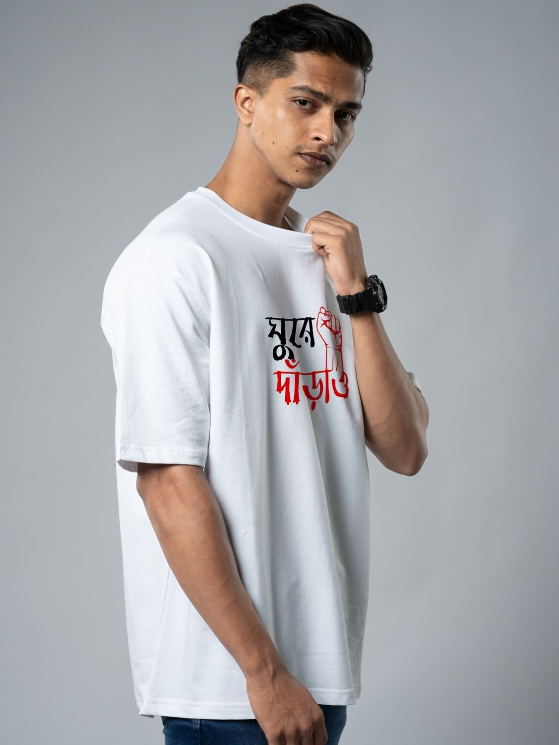 Roads to India® T-Shirt for Men – 100% Cotton Ghure Darao Bengali Half Sleeve Round Neck Graphic Print Tee | Unisex Regular & Oversized Fit | 180/220 GSM | S–5XL | White