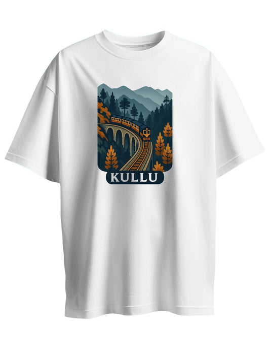 Roads to India® Pure Cotton Regular, Oversized Travel t-shirt for Men - Kullu - Unisex Round Neck Printed Casual fit Drop Shoulder 180-220 GSM | S - 5XL | White