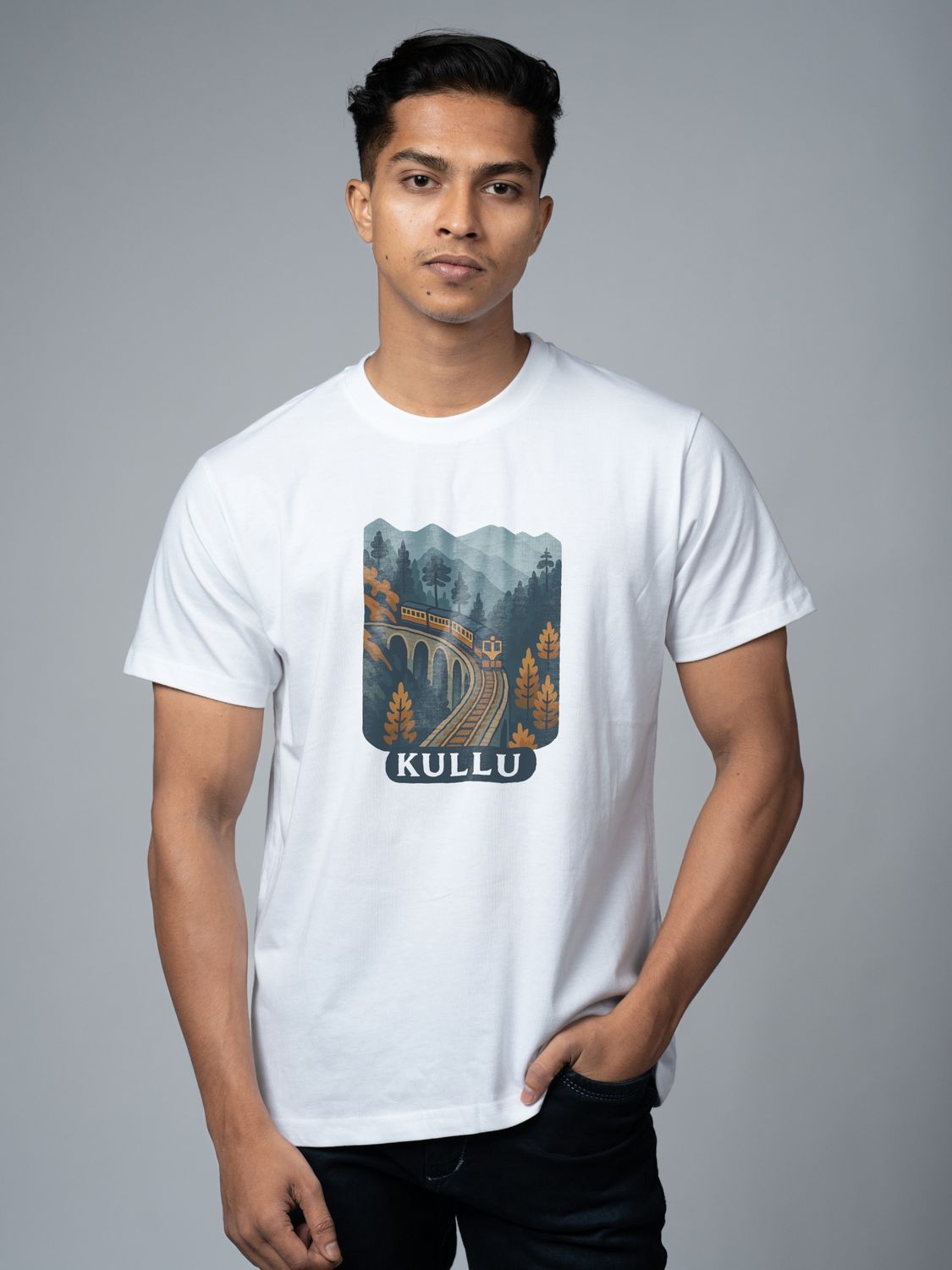 Roads to India® Pure Cotton Regular, Oversized Travel t-shirt for Men - Kullu - Unisex Round Neck Printed Casual fit Drop Shoulder 180-220 GSM | S - 5XL | White