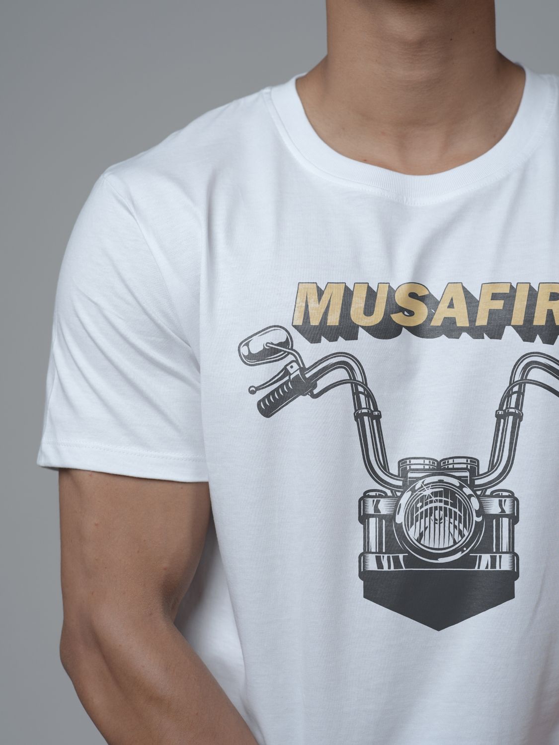 Roads to India® T-Shirt for Men – 100% Cotton Musafir Half Sleeve Round Neck Graphic Print Tee | Unisex Regular & Oversized Fit | 180/220 GSM | S–5XL | White
