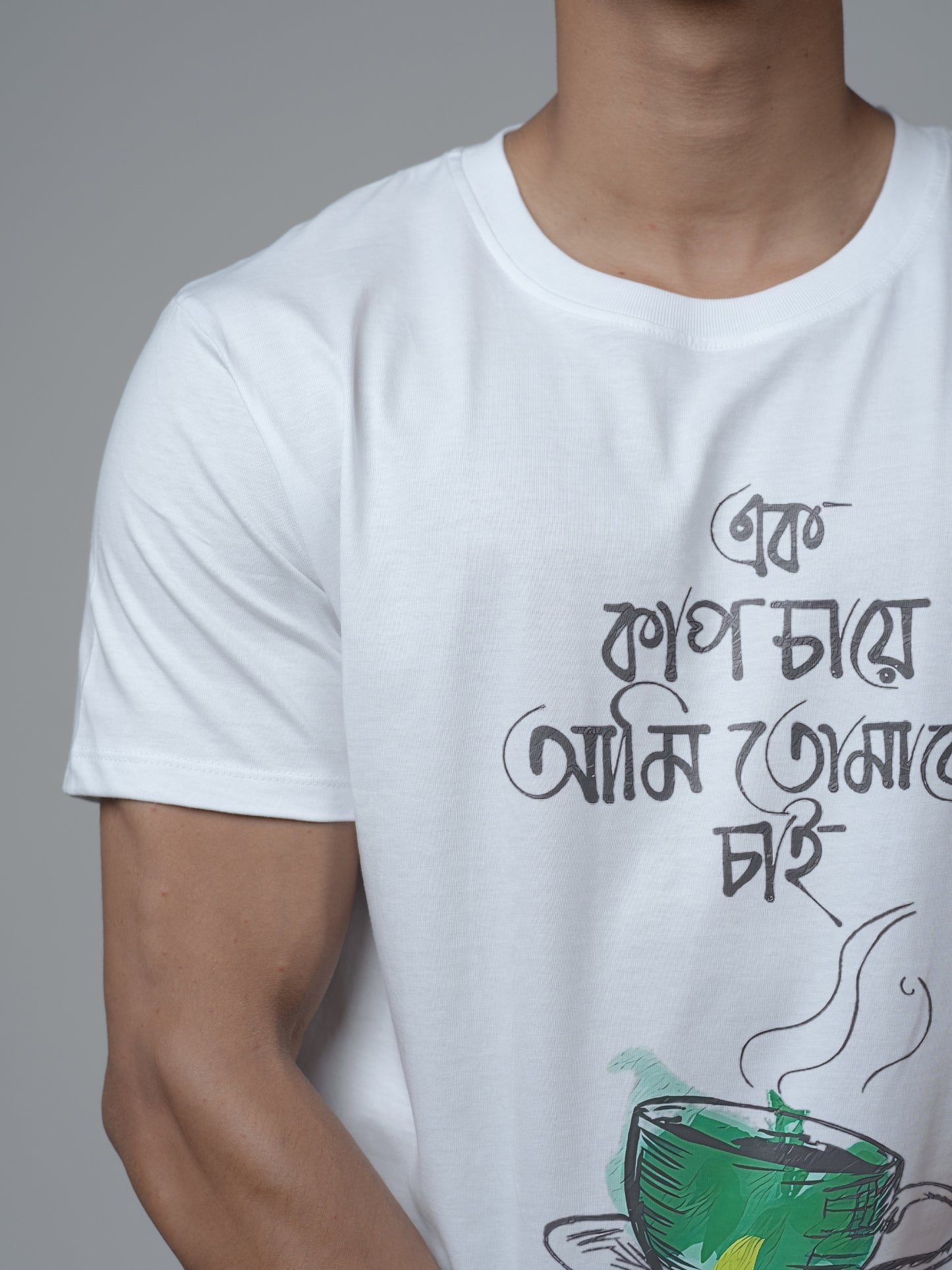 Roads to India® Men's Pure Cotton Casual T-Shirt – Tomake Chai Bengali Quote Graphic Tee | Unisex Fit (Regular & Oversized) | 180/220 GSM | Half Sleeve, Round Neck | S–5XL | White