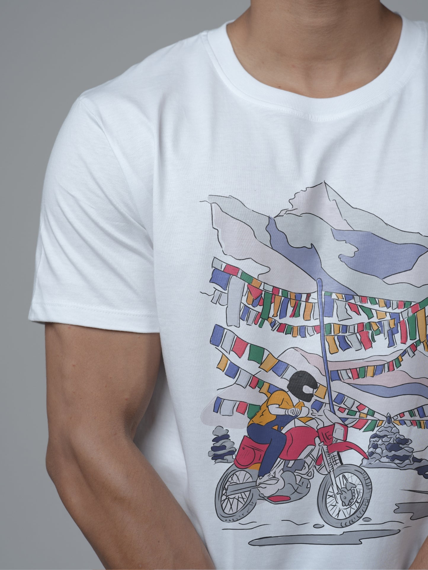 Roads to India® Men's Cotton Trekking T-Shirt – Ladakh Adventure Graphic Tee | Unisex Fit (Regular & Oversized) | 180/220 GSM | Half Sleeve, Round Neck | S–5XL | White