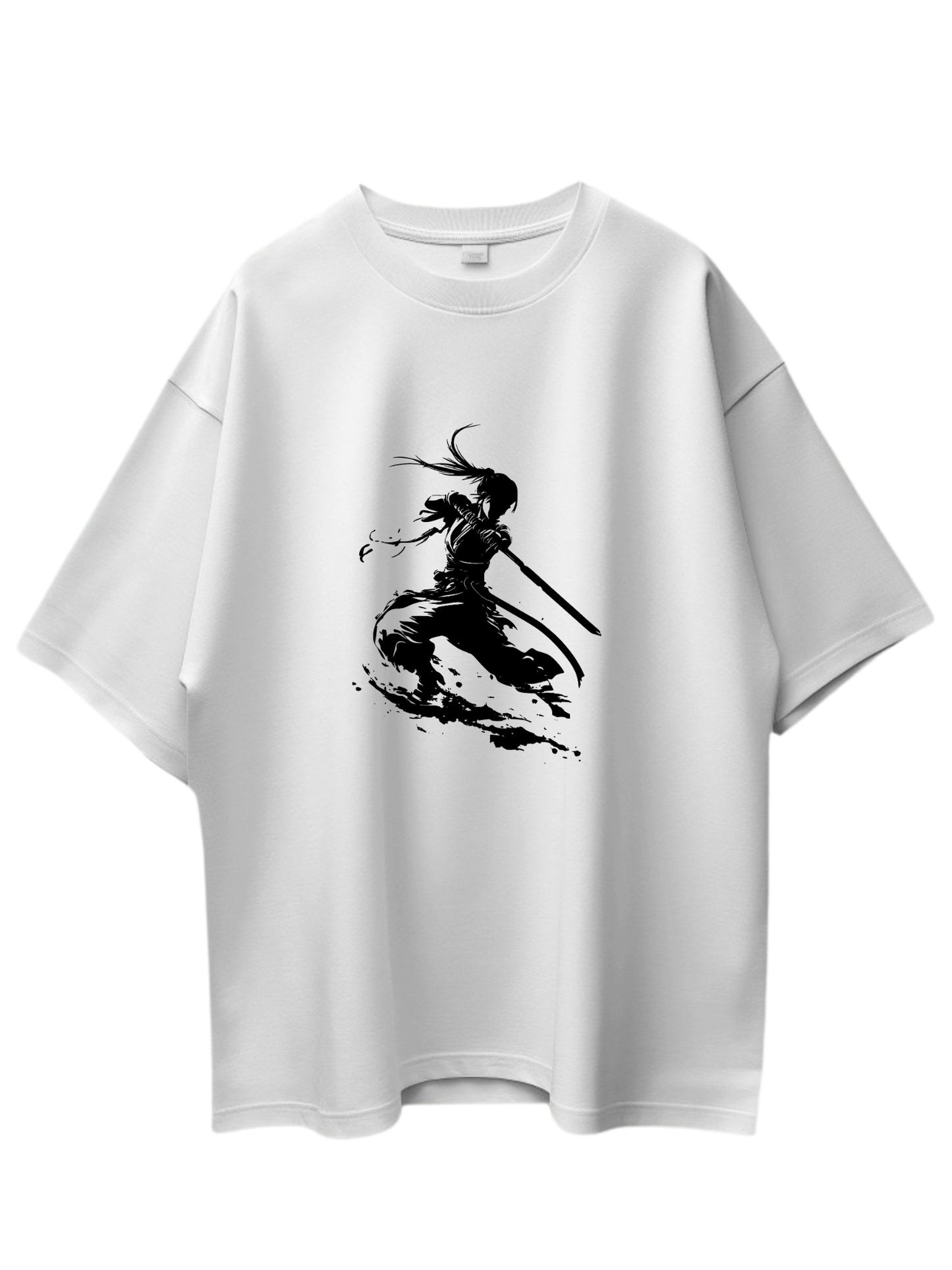 Roads to India® Pure Cotton Casual T-Shirt – Anime Samurai Graphic Tee | Unisex Fit (Regular & Oversized) | 180/220 GSM | Half Sleeve, Round Neck | S–5XL | White