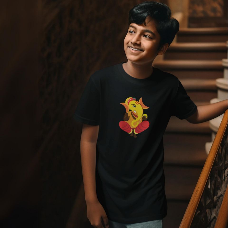 Sitting Ganesha - Unisex T-Shirt Kids - (8 to 14 Years) - Premium Quality