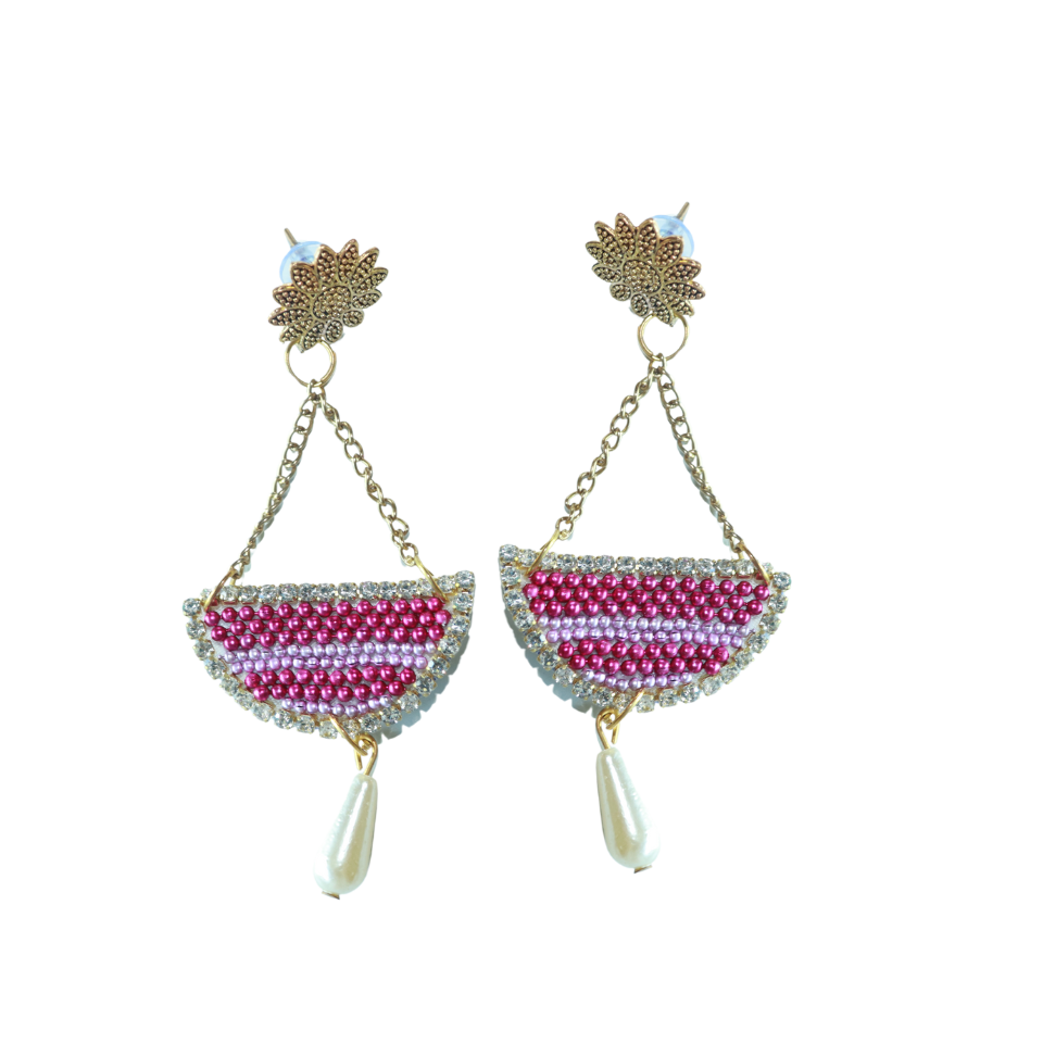 Roads To India Beaded Dangler Earring for Women/Girls - Wedding Party Look - Handmade Earrings