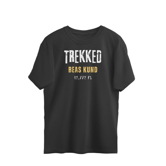 Roads to India Travel Tees - Trekked Beas Kund - Unisex Oversized Fit T-Shirt - Half Sleeve Crew Neck - 100% Combed Cotton, Sustainable Ink Print, BioWashed, Side-Seamed, Graphic Printed Bike Tee