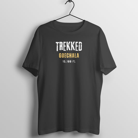 Roads to India Travel Tees - Trekked Goechala Trek - Unisex Regular Fit T-Shirt - Half Sleeve Crew Neck - 100% Combed Cotton, Sustainable Ink Print, BioWashed, Side-Seamed, Graphic Printed Trekking Tee