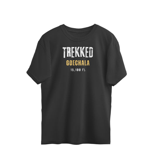 Roads to India Travel Tees - Trekked Goechala Trek - Unisex Oversized T-Shirt - Half Sleeve Crew Neck - 100% Combed Cotton, Sustainable Ink Print, BioWashed, Side-Seamed, Graphic Printed Trekking Tee