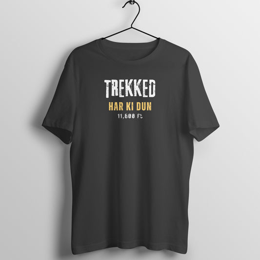 Roads to India Travel Tees - Trekked Har Ki Dun - Unisex Regular Fit T-Shirt - Half Sleeve Crew Neck - 100% Combed Cotton, Sustainable Ink Print, BioWashed, Side-Seamed, Graphic Printed Trekking Tee