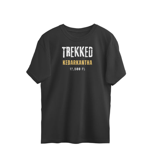 Roads to India Travel Tees - Trek kedKedarkantha - Unisex Oversized T-Shirt - Half Sleeve Crew Neck - 100% Combed Cotton, Sustainable Ink Print, BioWashed, Side-Seamed, Graphic Printed Trekking Tee