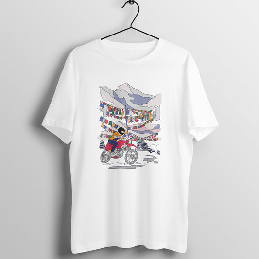 Roads to India Travel Tees - Ladakh Motorcycle Adventure Unisex Regular T-Shirts - Half Sleeve Crew Neck - 100% Combed Cotton, Sustainable Ink Print, BioWashed, Side-Seamed, Graphic Printed