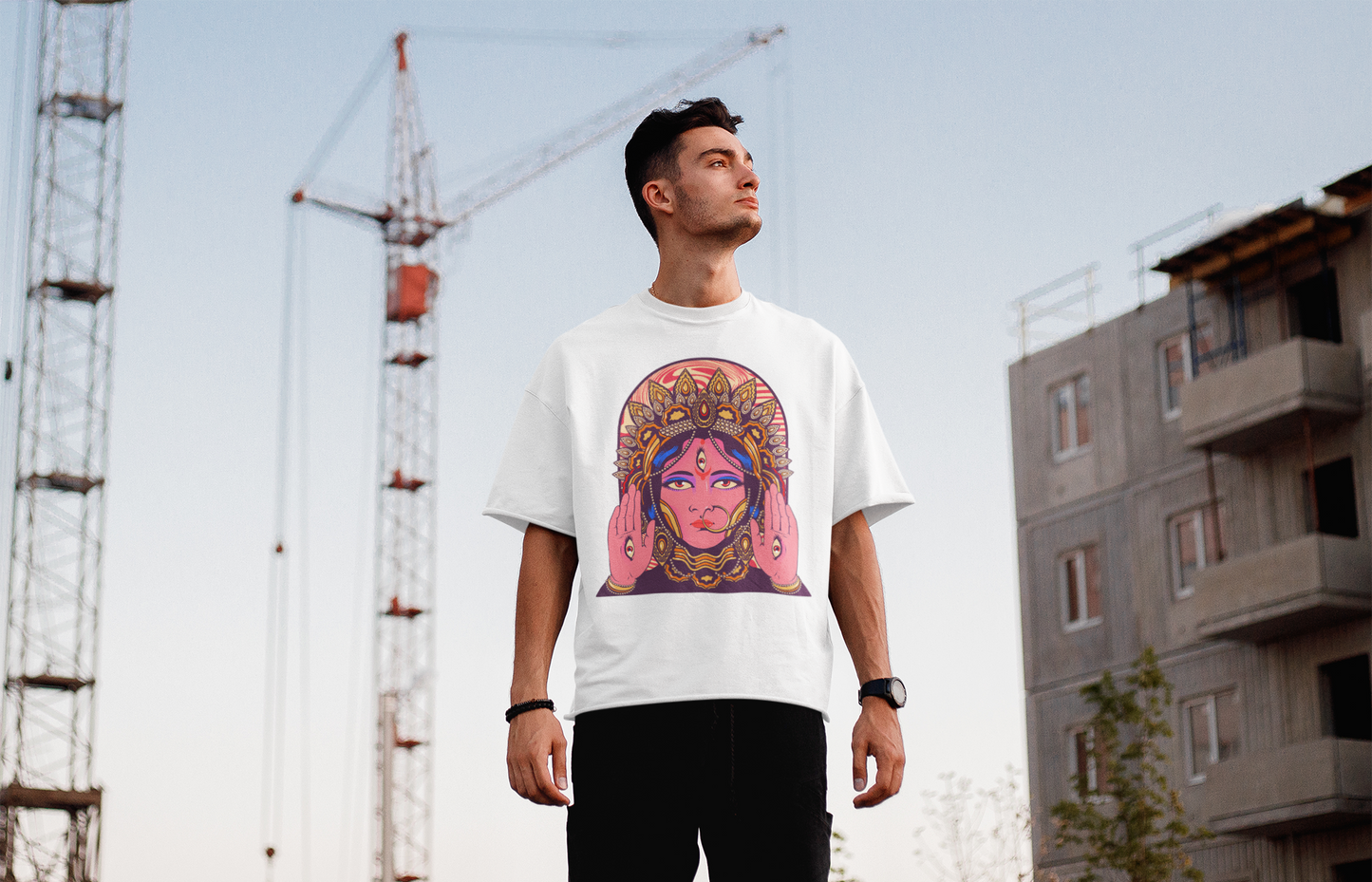 Maa Durga Illustration Hinduism Themed - Oversized T- Shirt - 100% Organic Cotton - low carbon footprint - Limited Edition - Exclusive Agomoni collection by Roads To India